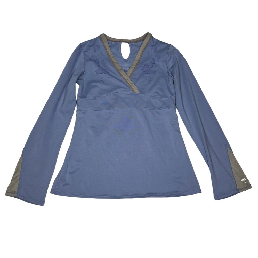 Athleta Shirt Womens Medium Blue Long Sleeve Athletic Active Wear V Neck